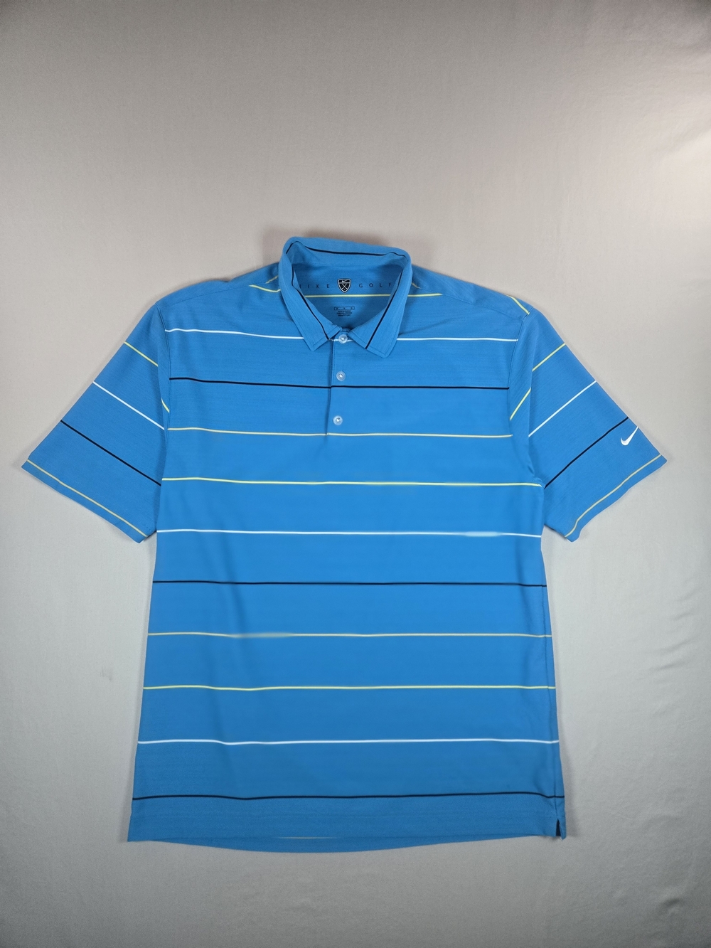 Vintage Nike Golf Dri-Fit 2007 Striped Y2K Polo Blue Tiger Woods Medium